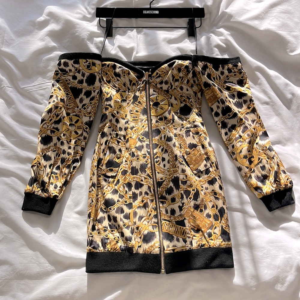 H&Moschino Gold Chain Off Shoulder Dress